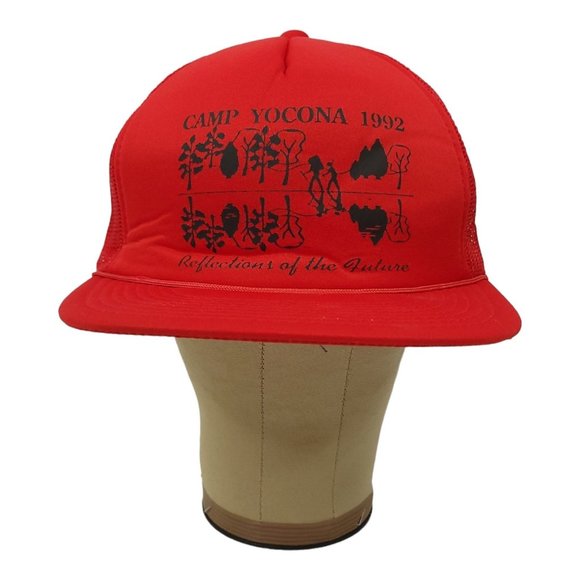 Vintage Camp Yocona 1992 Mesh OSFM Snapback Cap Trucker Foam Baseball Hat Red - Picture 8 of 13